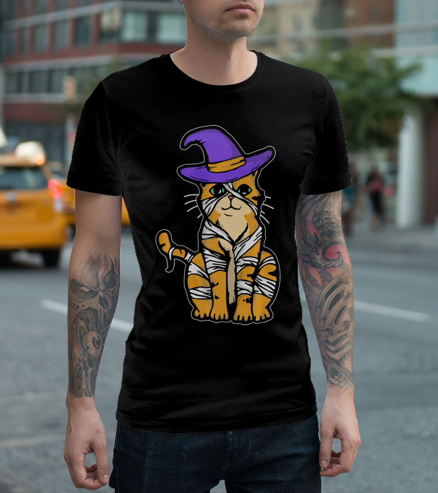 Vintage Scary Halloween Cat Mummy Witch Costume T-Shirt