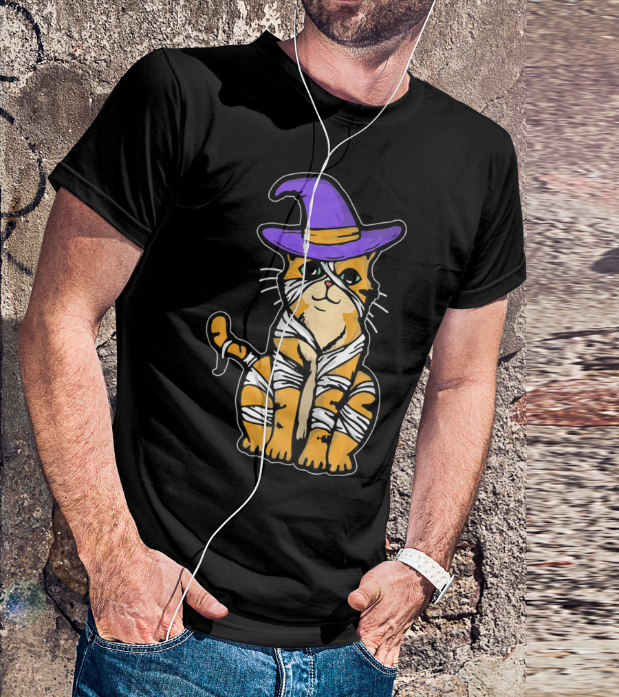 Vintage Scary Halloween Cat Mummy Witch Costume T-Shirt