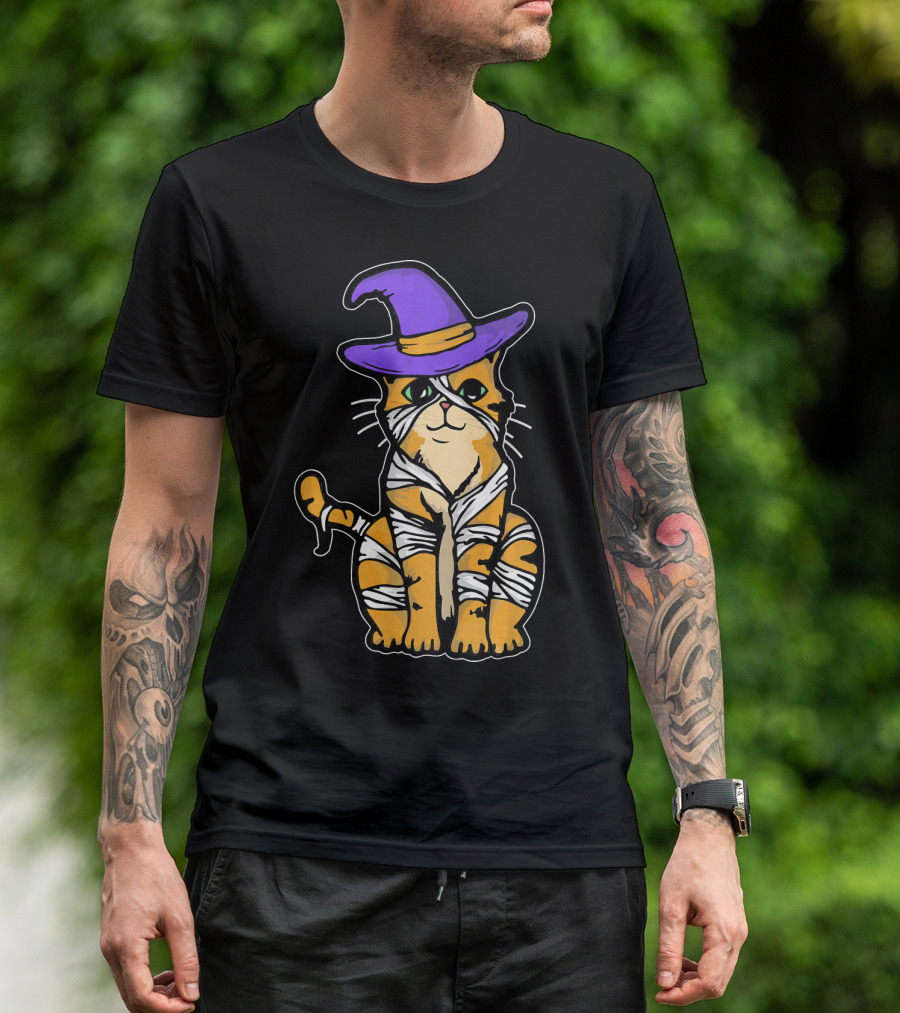 Vintage Scary Halloween Cat Mummy Witch Costume T-Shirt