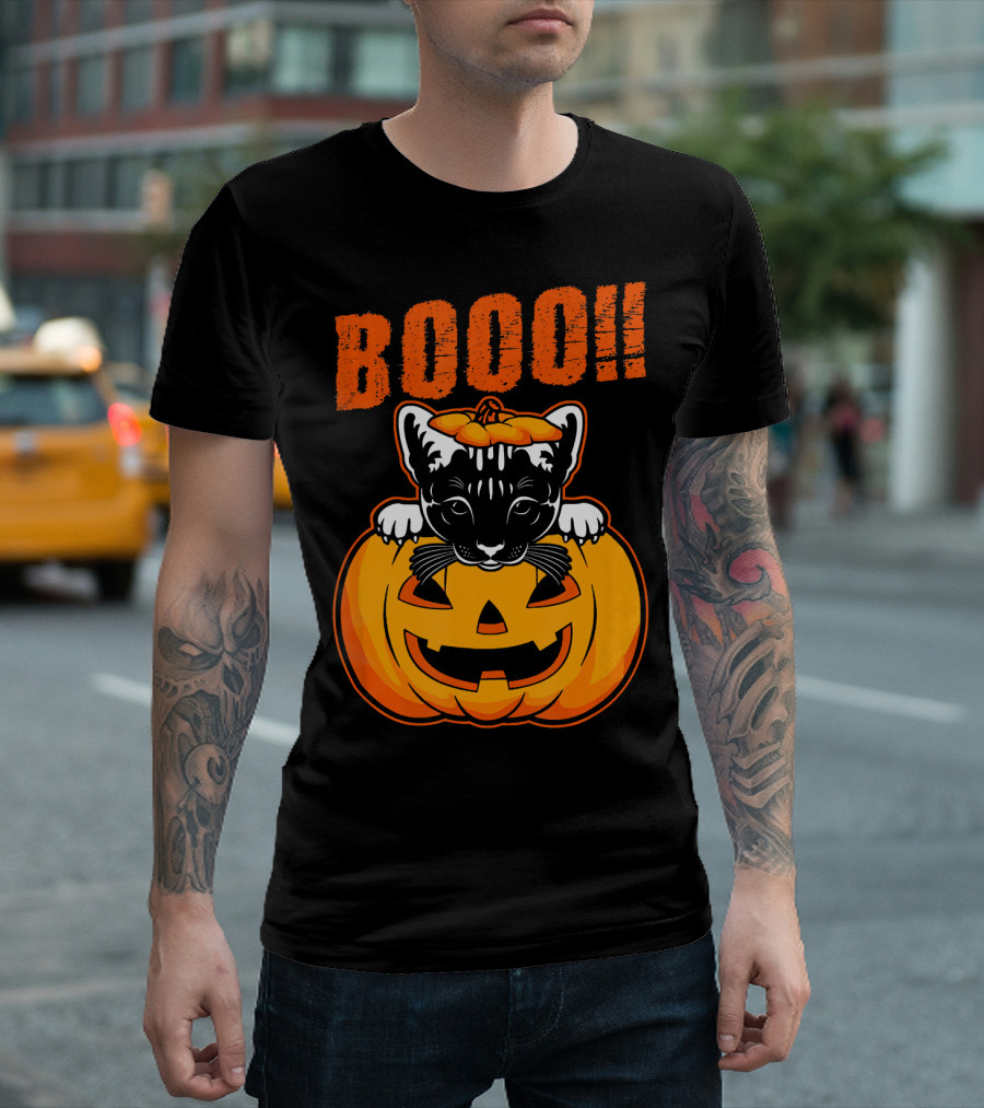 Booo Cute Kitten Cat Halloween Pumpkin T-Shirt