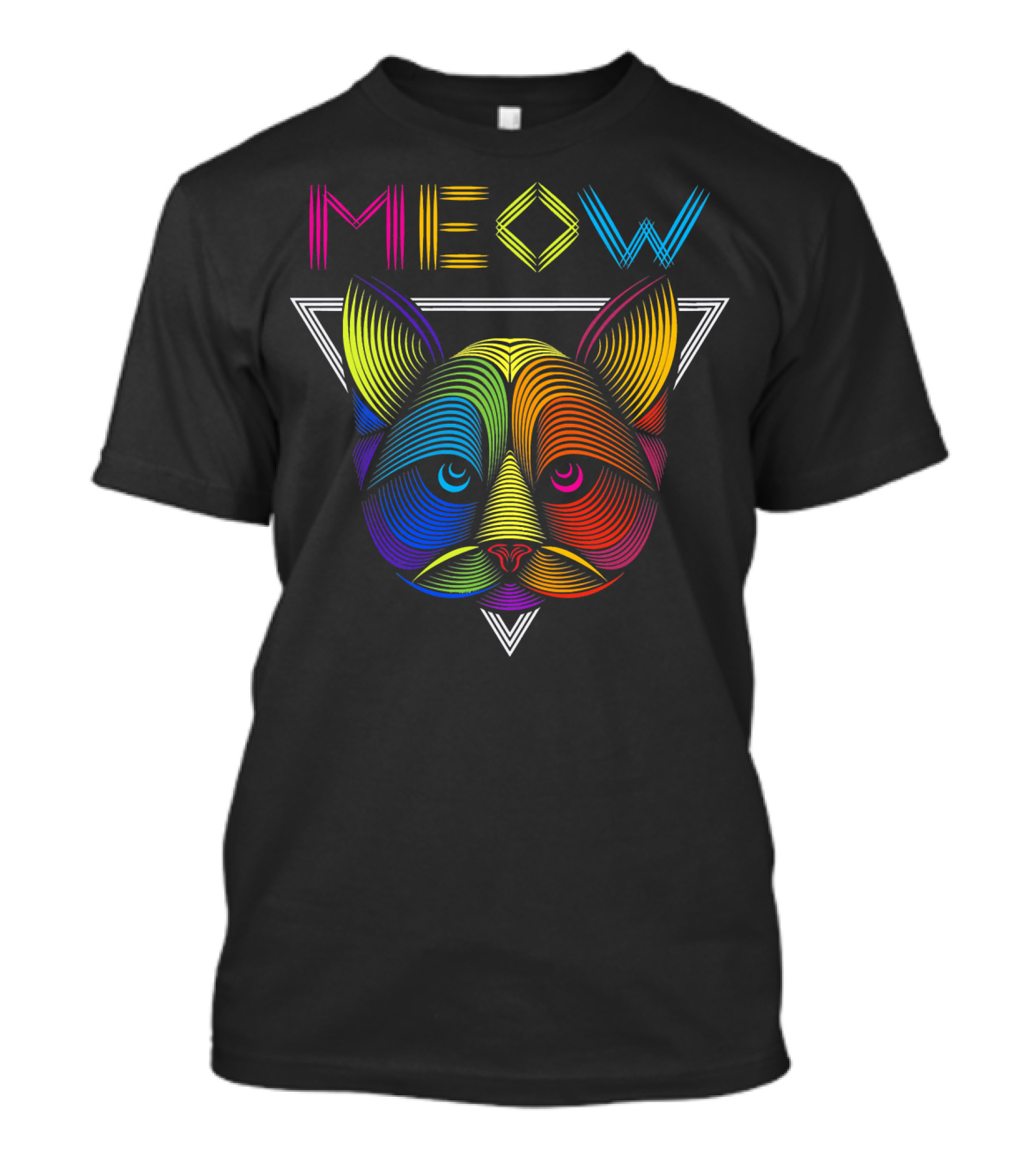 Meow Colorful Cute Cat Vibrant Geometric Lines T-Shirt