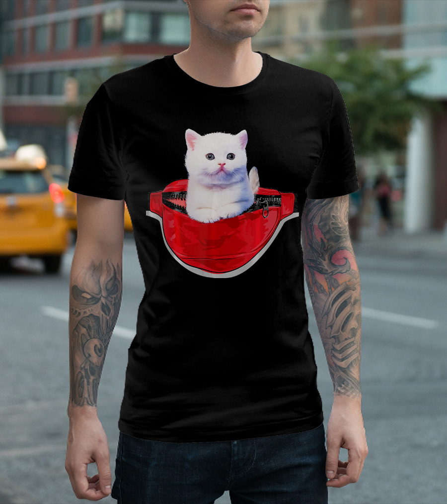 Funny White Cat in Red Waist Pack Zipper Pouch T-Shirt