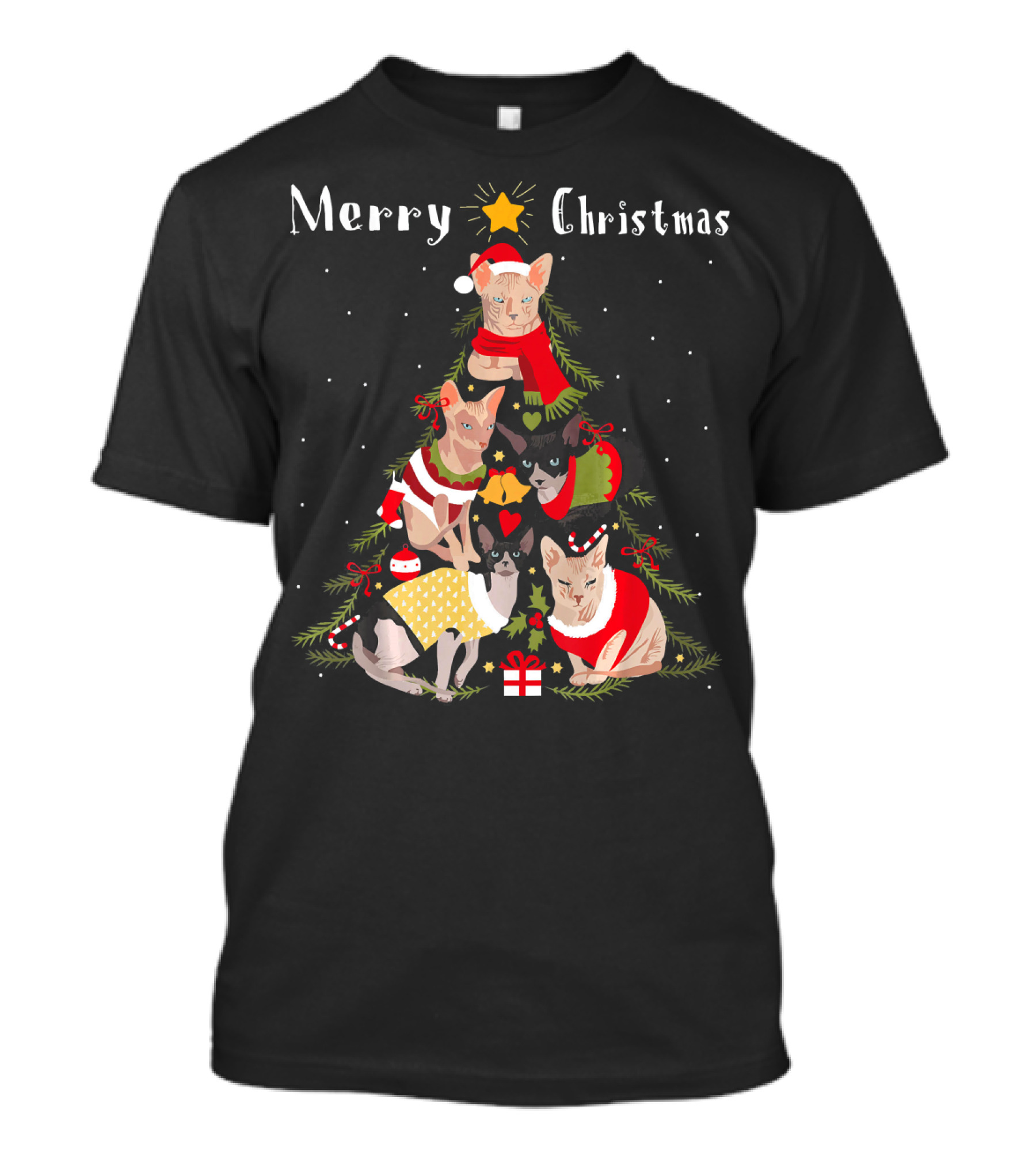 Merry Christmas Sphynx Cat Tree Xmas Cat Lover T-Shirt
