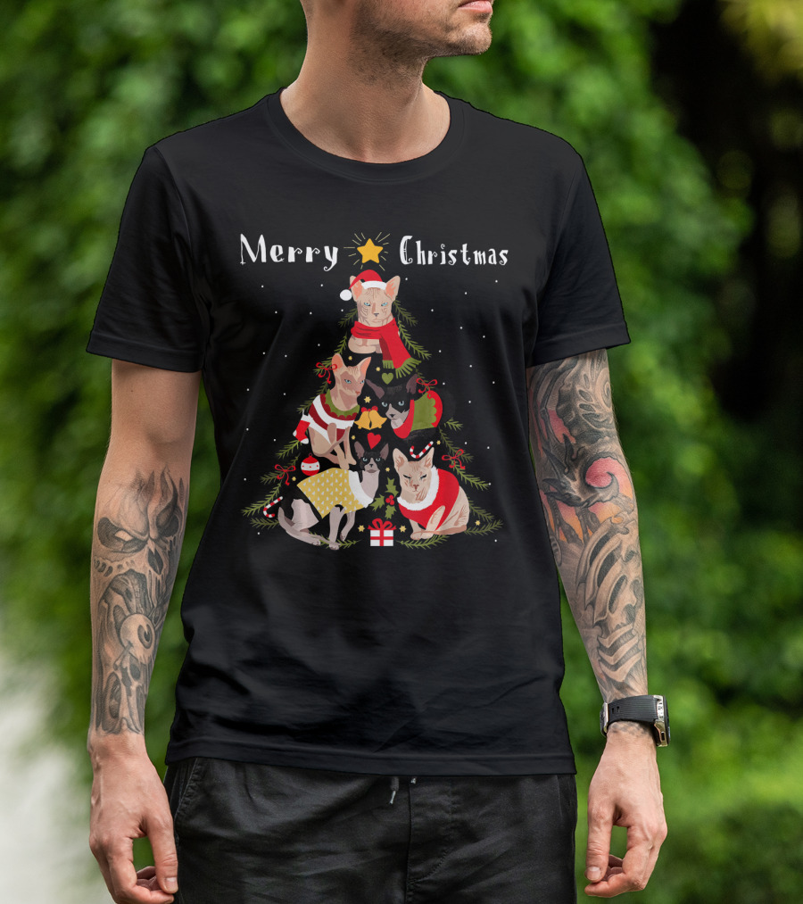 Merry Christmas Sphynx Cat Tree Xmas Cat Lover T-Shirt