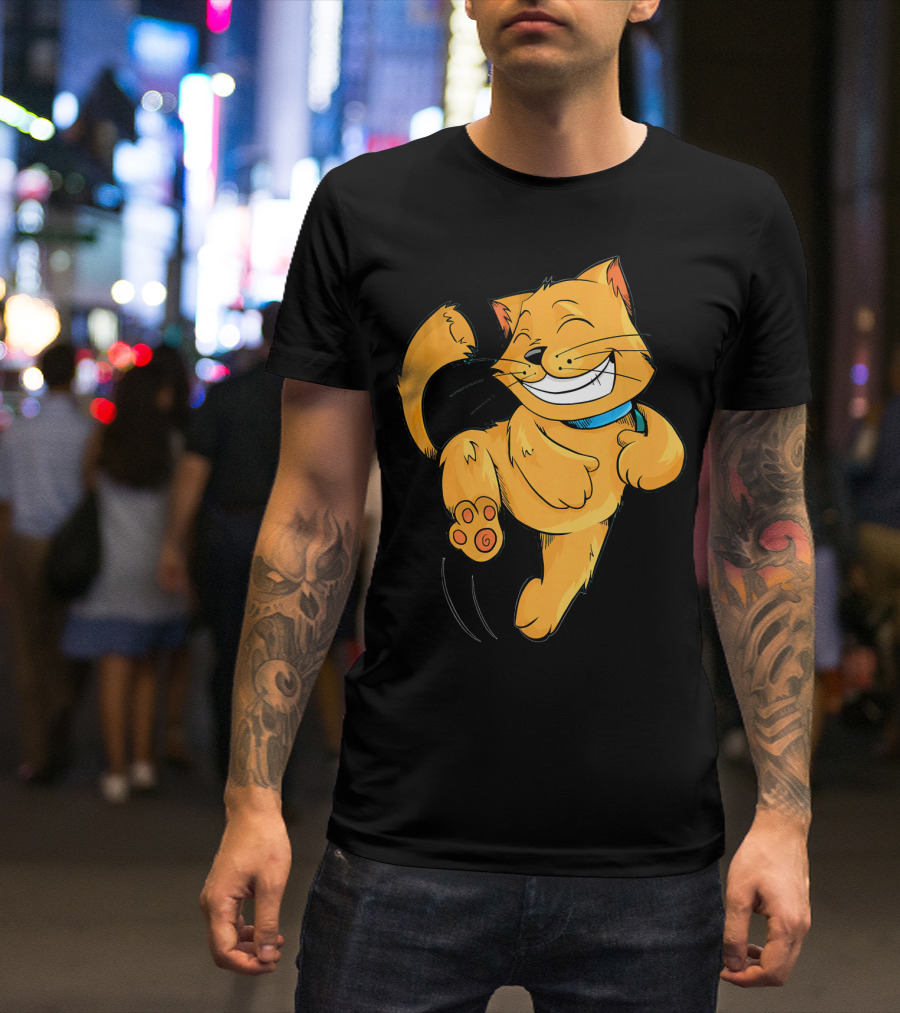 CAT Happy Kitten Dancing Joyfully In Cartoon T-Shirt