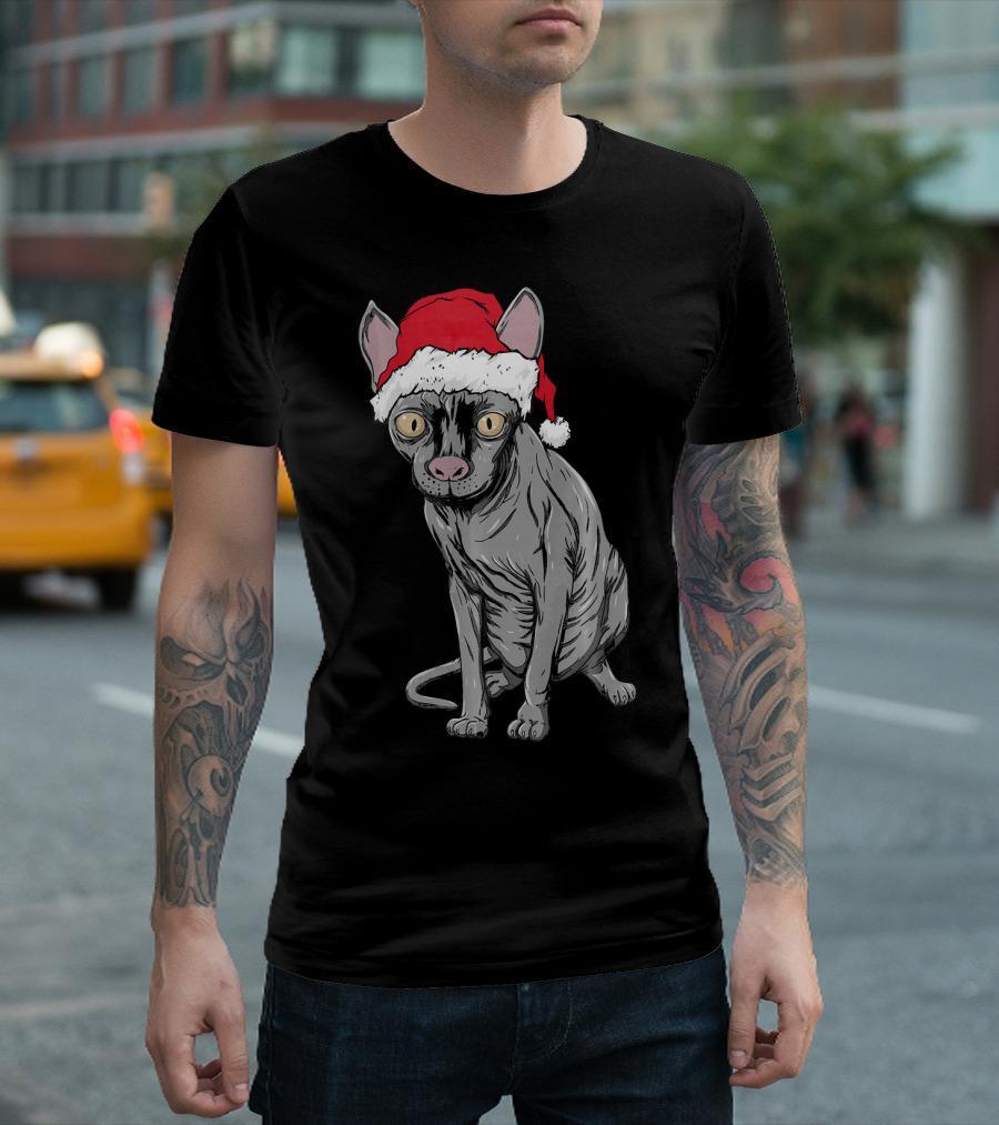Sphynx Cat In Santa Hat Xmas Holiday Meme T-Shirt