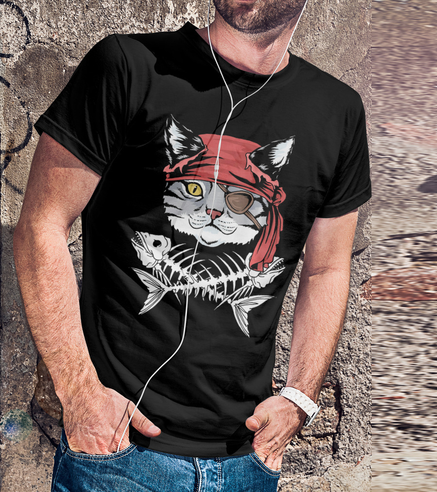 Cat Pirate Funny Cat Pirate Skull Crossbones T-Shirt