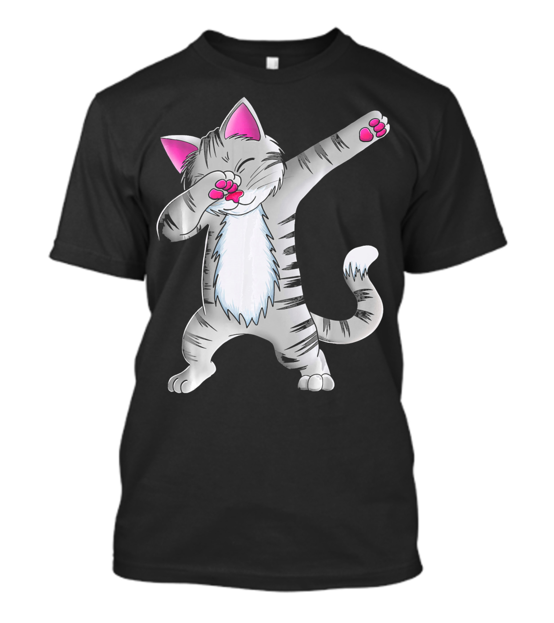 Dabbing Cat Kitten Funny Dab Dance Striped Feline With Pink Ears And Paws T-Shirt