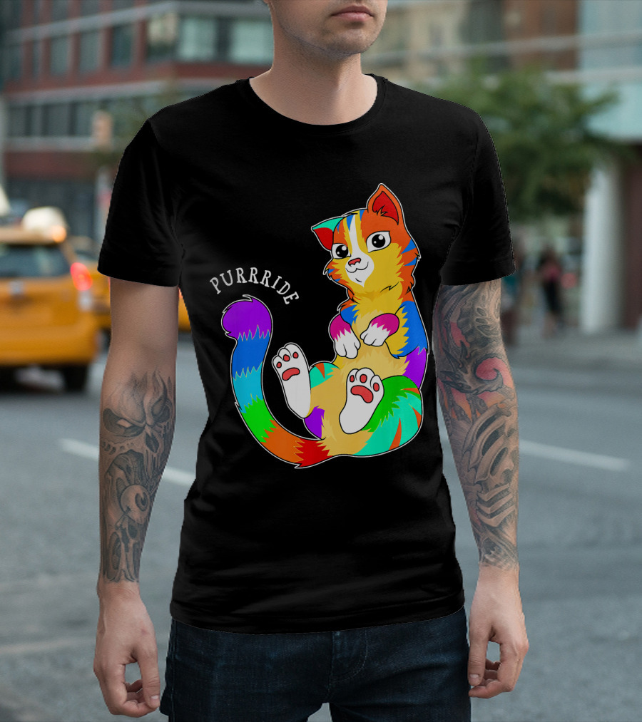 Purride Gay Pride Cat Rainbow Colors Lesbian T-Shirt