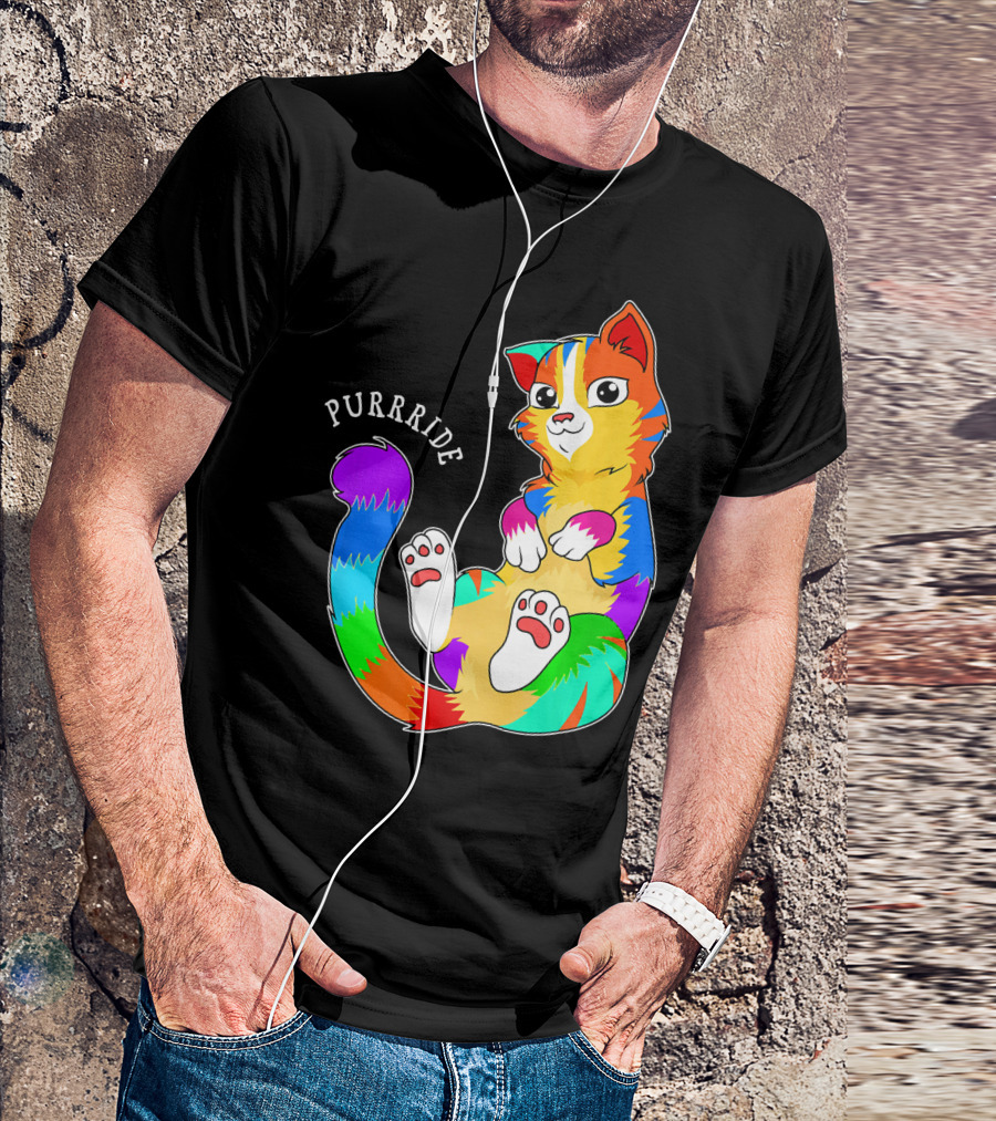 Purride Gay Pride Cat Rainbow Colors Lesbian T-Shirt