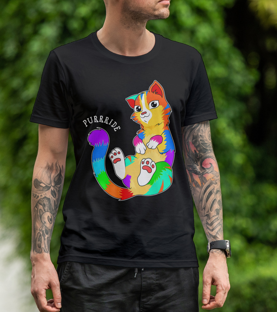 Purride Gay Pride Cat Rainbow Colors Lesbian T-Shirt