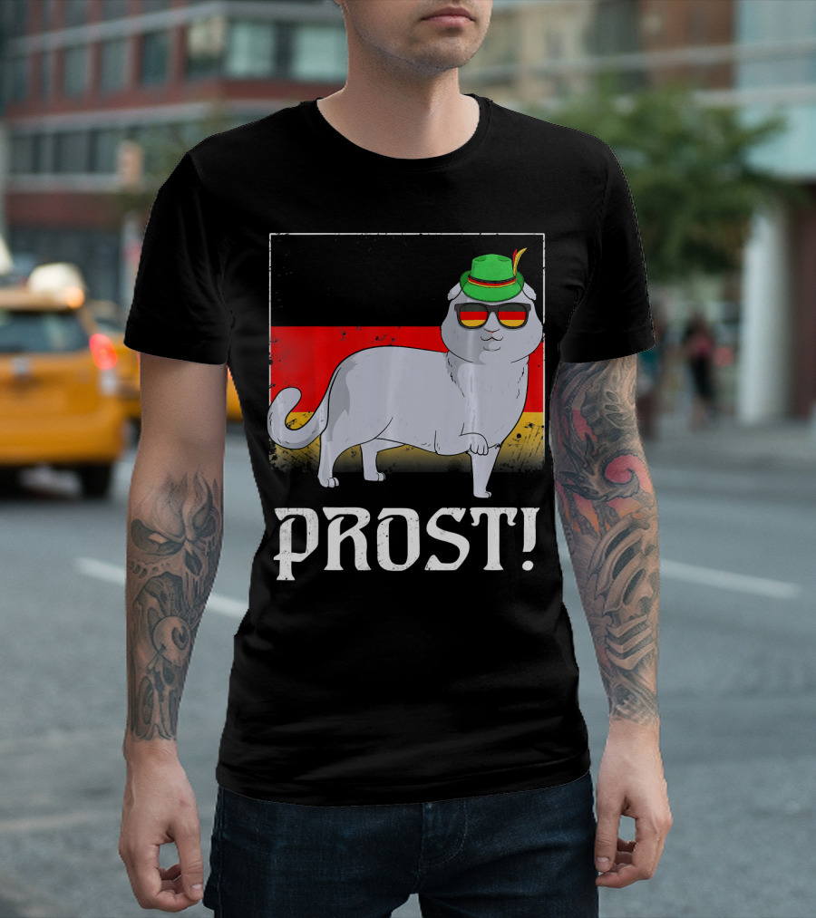Scottish Fold Cat With German Hat And Glasses Oktoberfest Prost T-Shirt