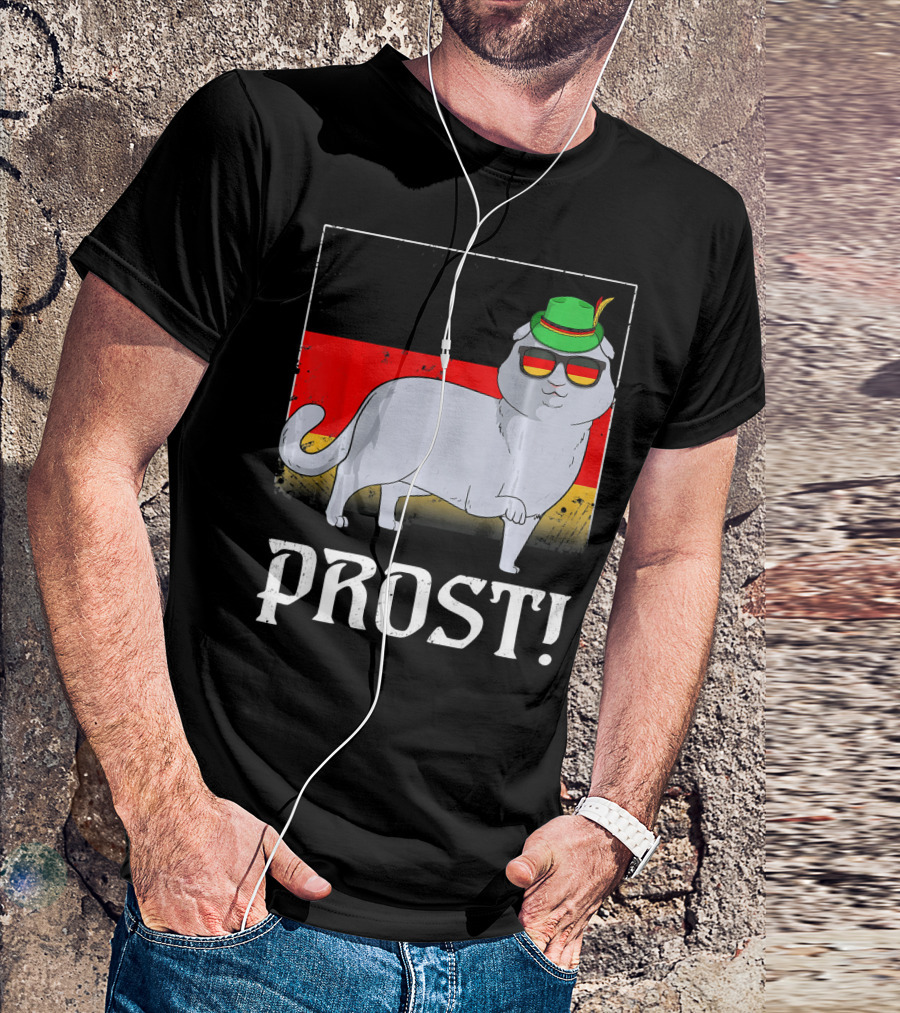 Scottish Fold Cat With German Hat And Glasses Oktoberfest Prost T-Shirt