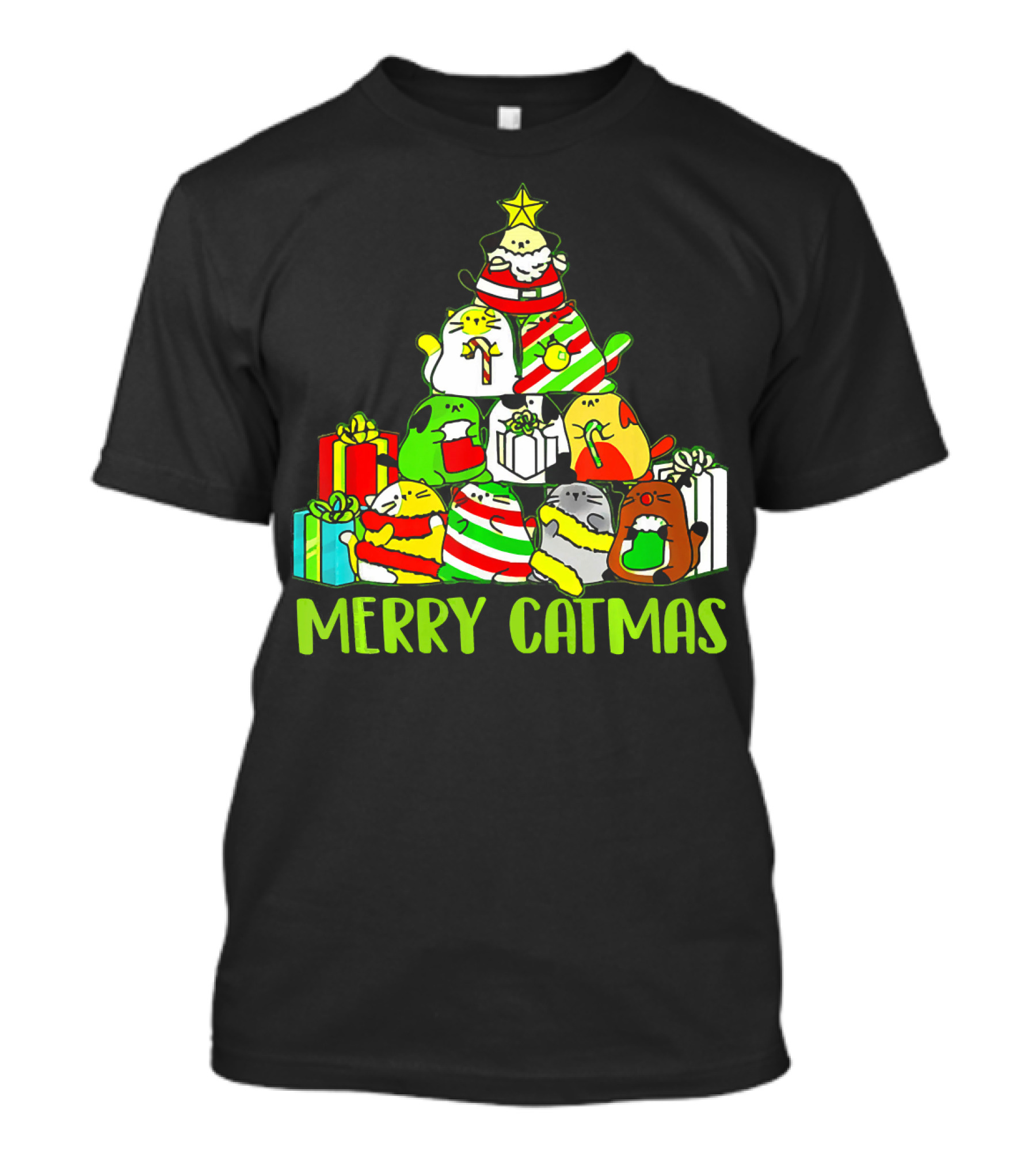Merry Catmas Christmas Tree Cats And Gifts T-Shirt