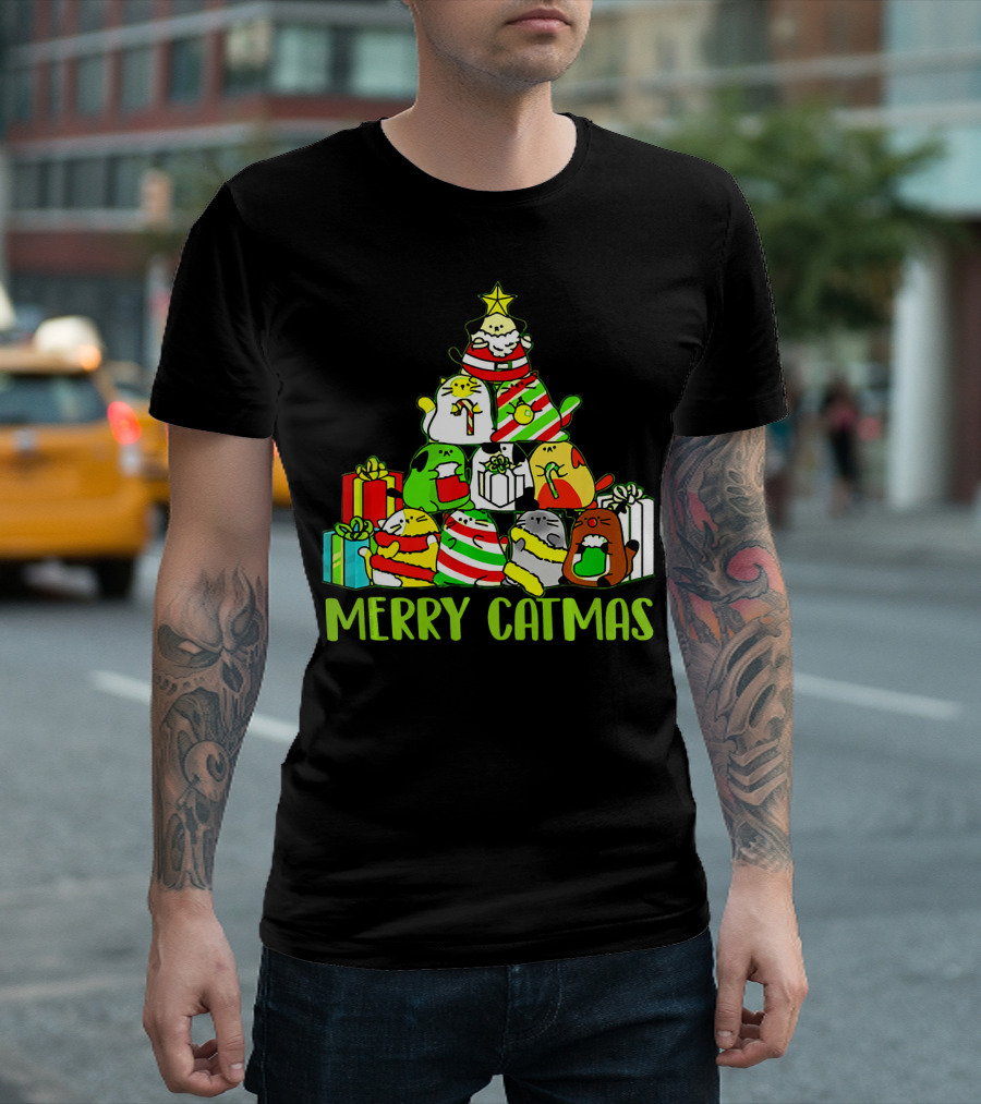 Merry Catmas Christmas Tree Cats And Gifts T-Shirt
