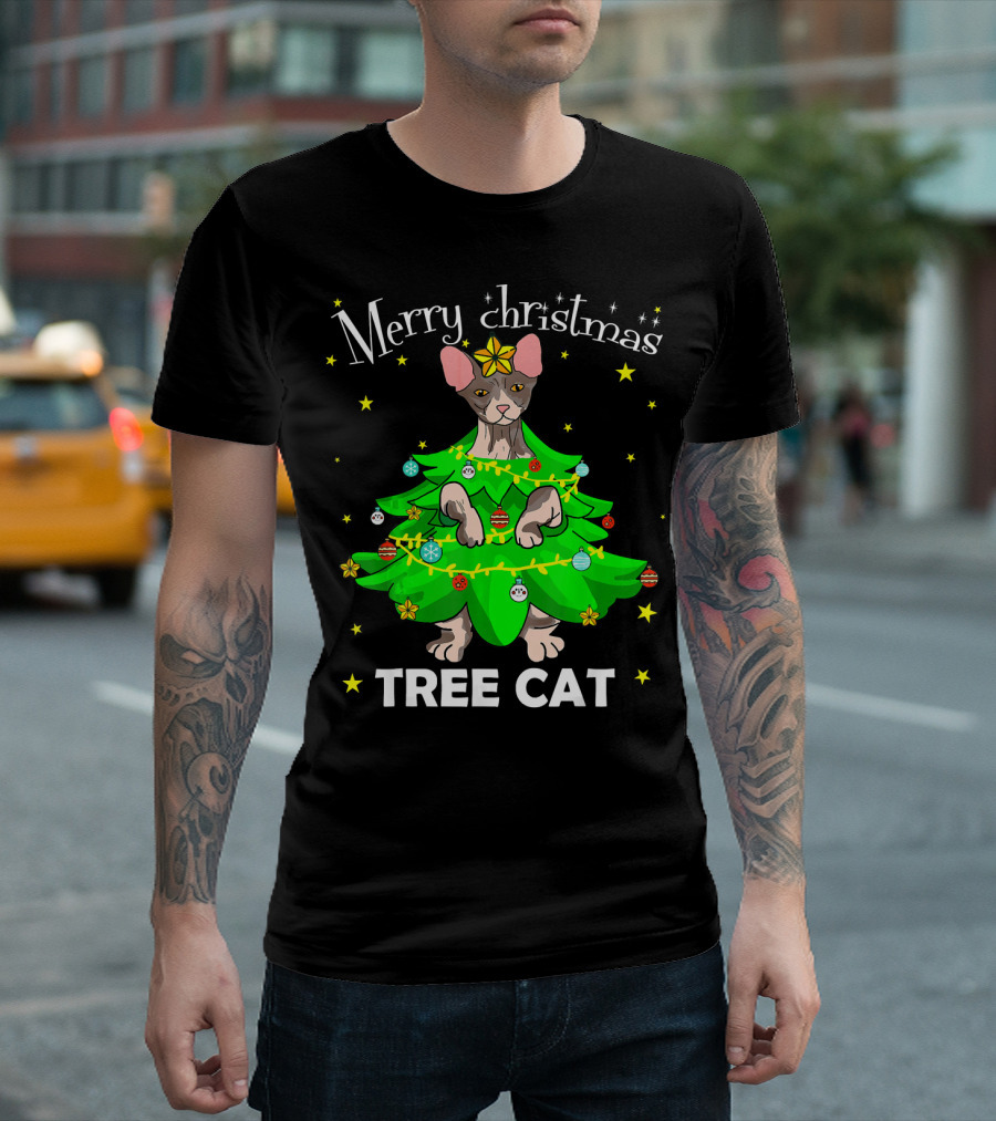 Merry Christmas Tree Cat Sphynx T-Shirt