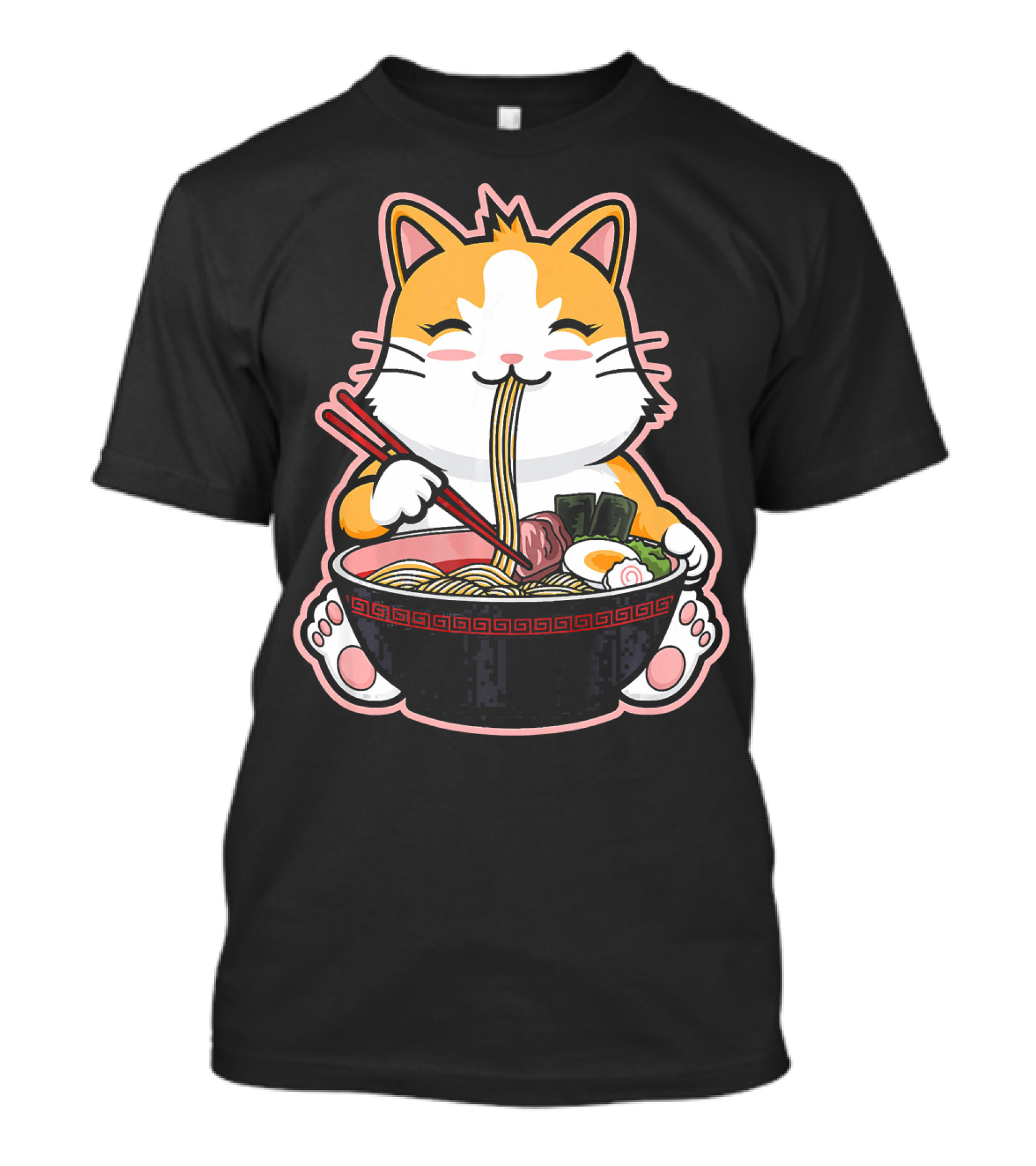 Kitten Cat Enjoying Japanese Ramen Noodles Bowl T-Shirt