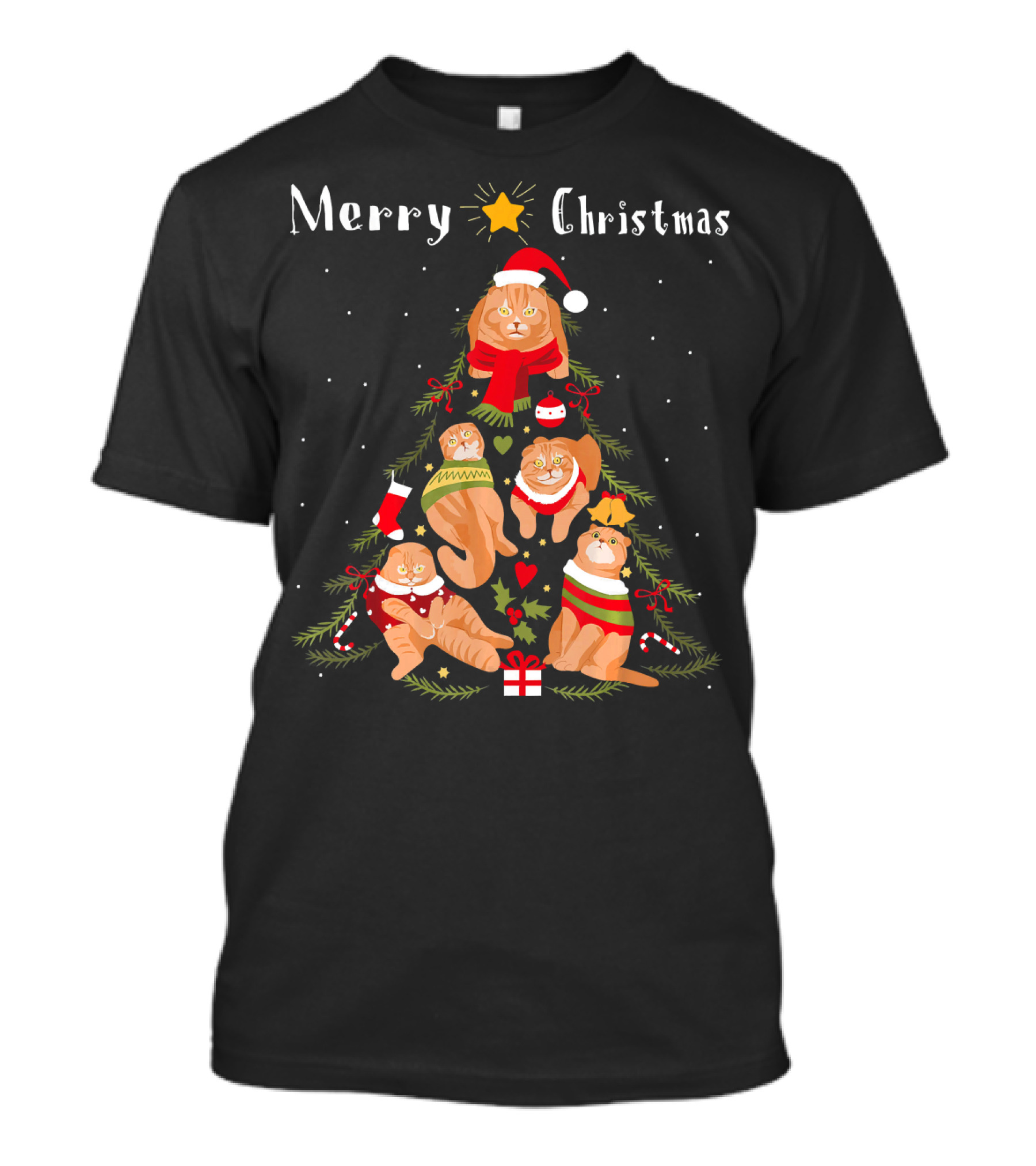 Merry Christmas Scottish Fold Cat Tree Xmas T-Shirt