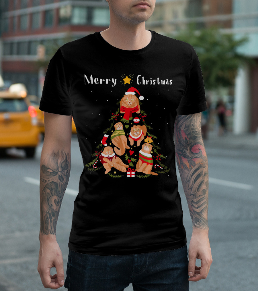 Merry Christmas Scottish Fold Cat Tree Xmas T-Shirt