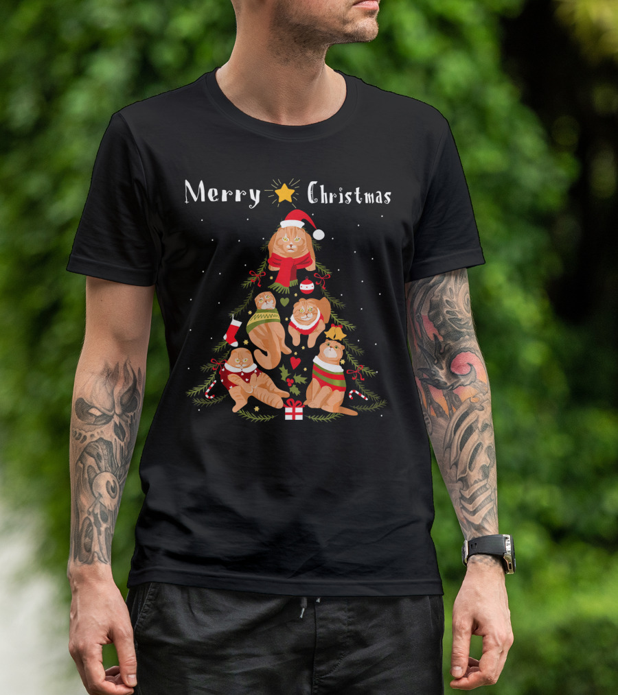 Merry Christmas Scottish Fold Cat Tree Xmas T-Shirt