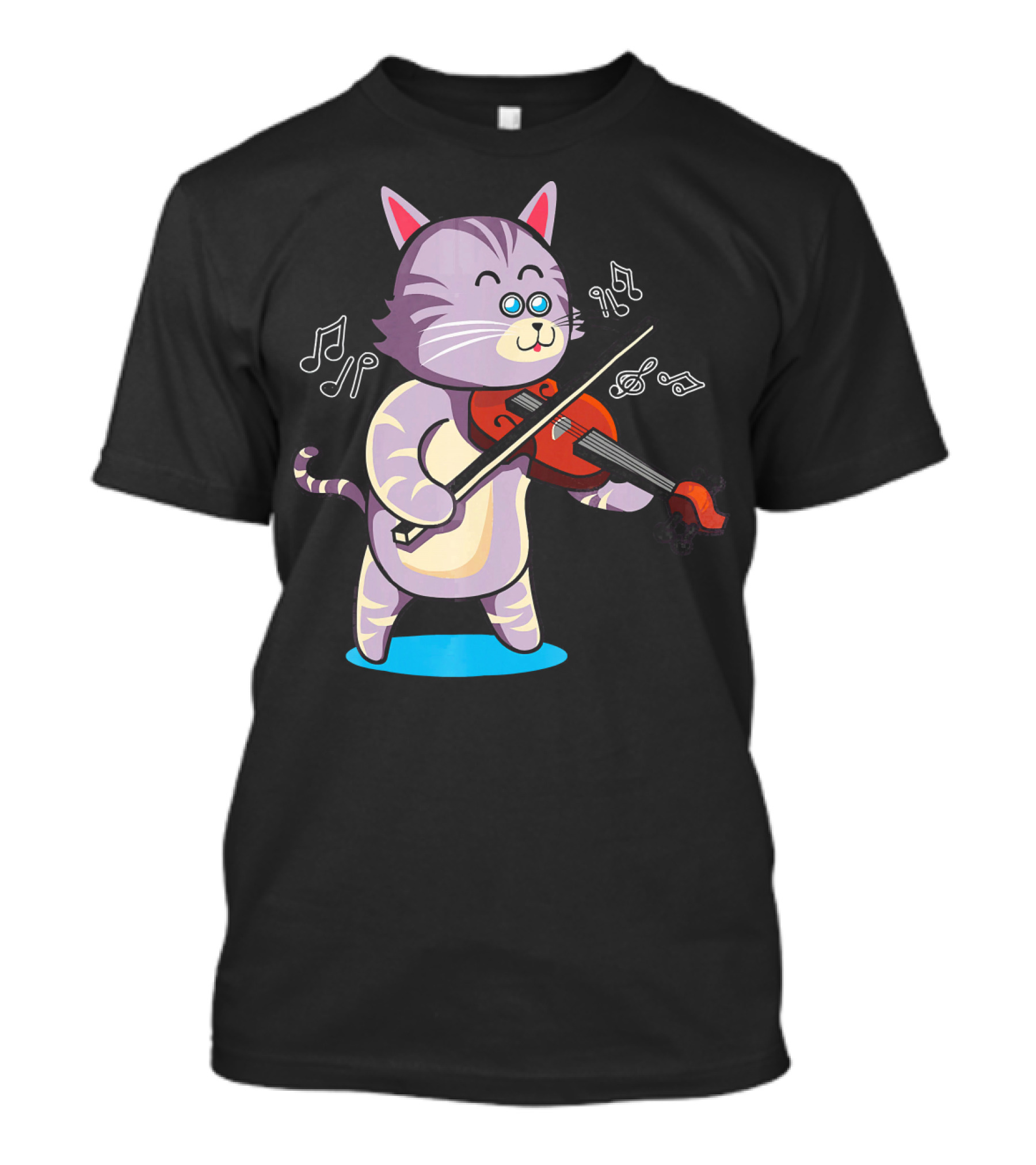 VIOLIN PLAYING COOL GREY CAT WITH MUSICAL NOTES AND BOWTIE T-Shirt