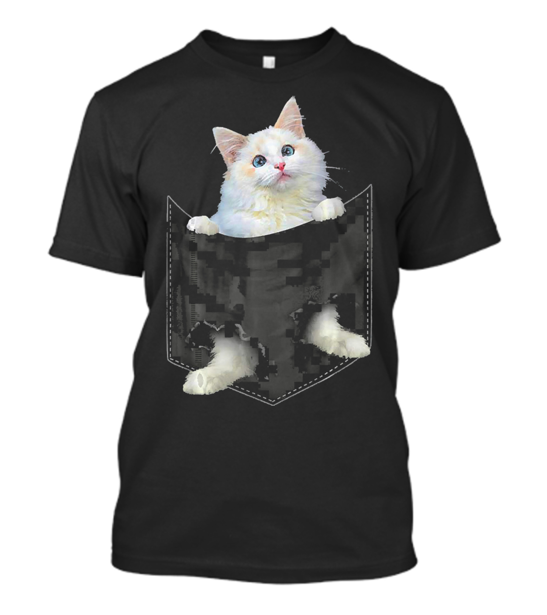 Ragdoll Cat In Playful Digital Pocket T-Shirt