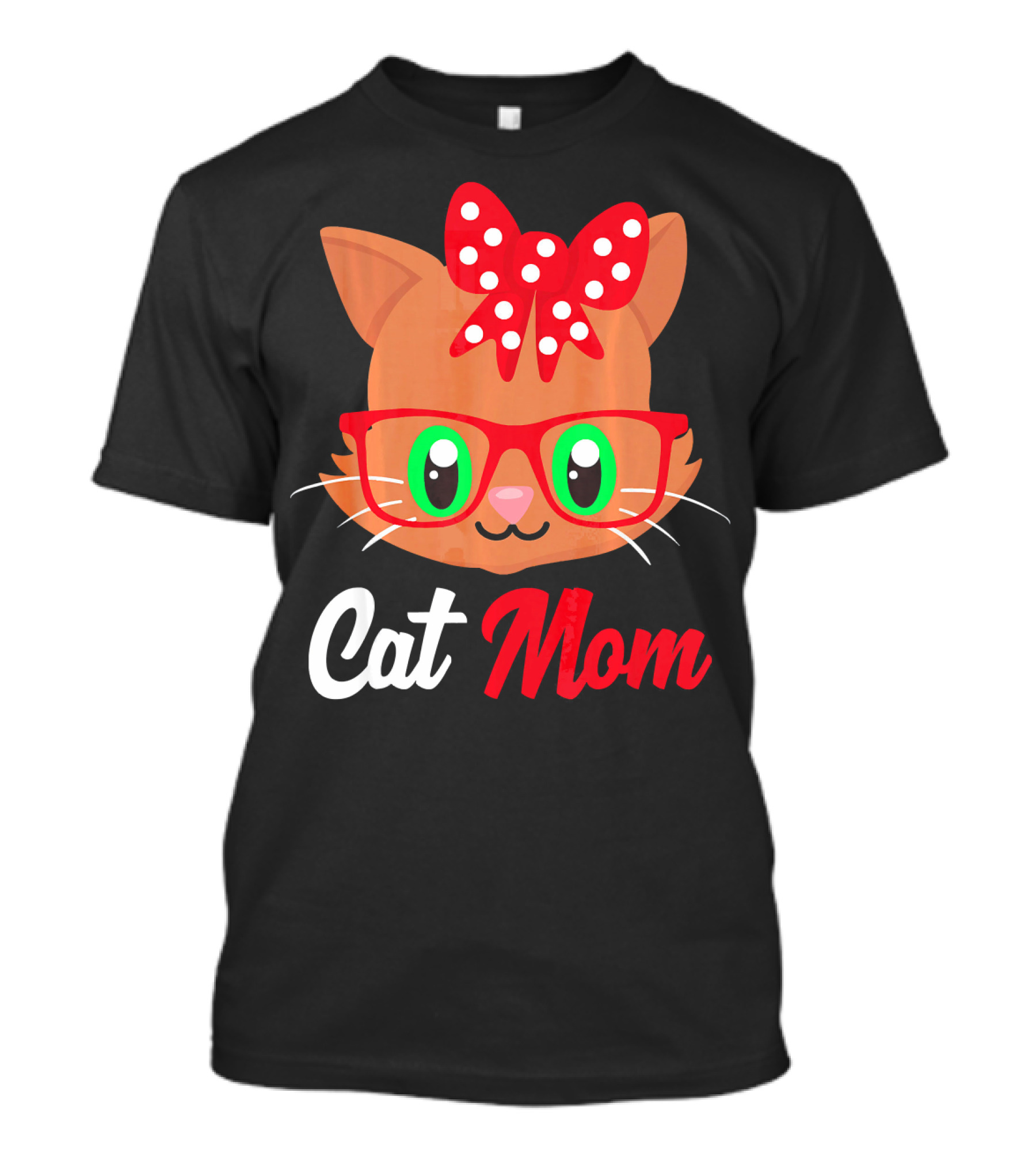Cat Mom Cute Kitten With Bow And Glasses T-Shirt