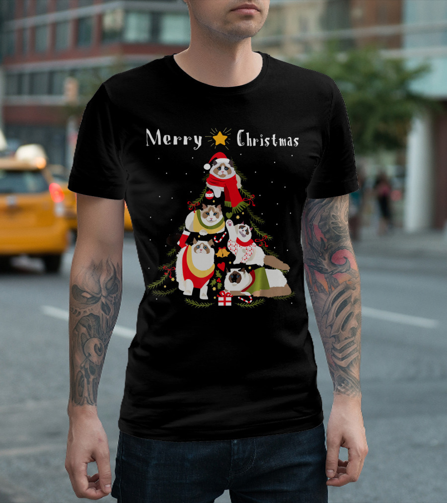 Merry Christmas Ragdoll Cats Christmas Tree Xmas Cat Lover T-Shirt