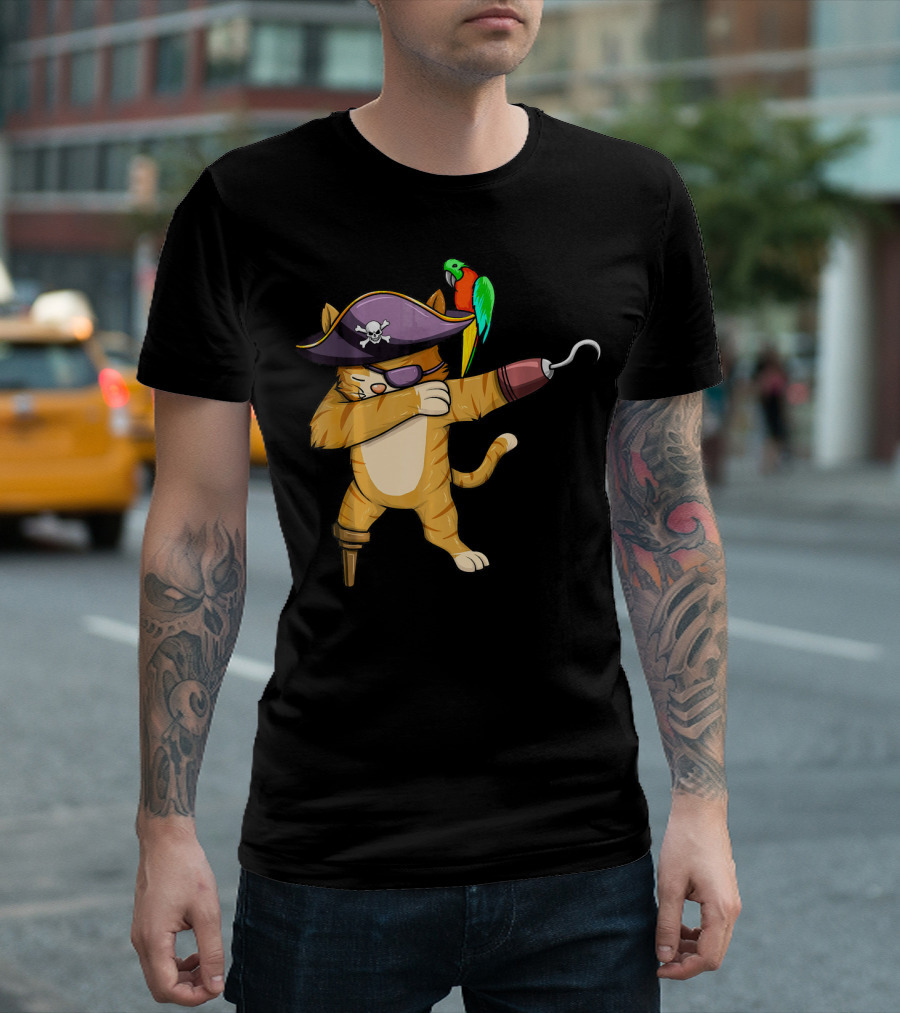 Pirate Cat Dab with Parrot Eyepatch Hook and Peg Leg T-Shirt
