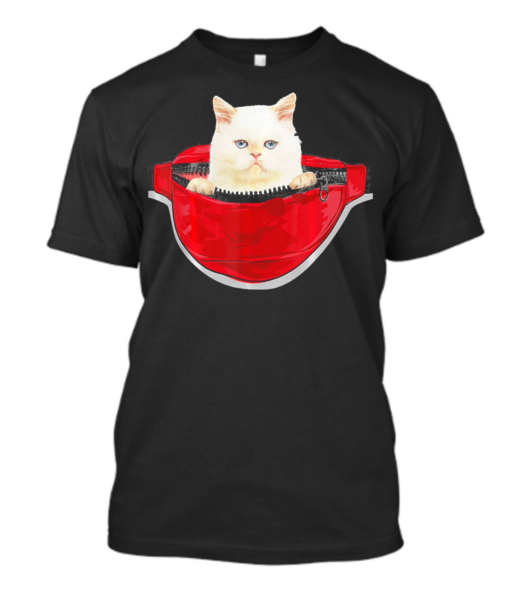 Funny Persian Cat Red Waist Pack Pocket T-Shirt