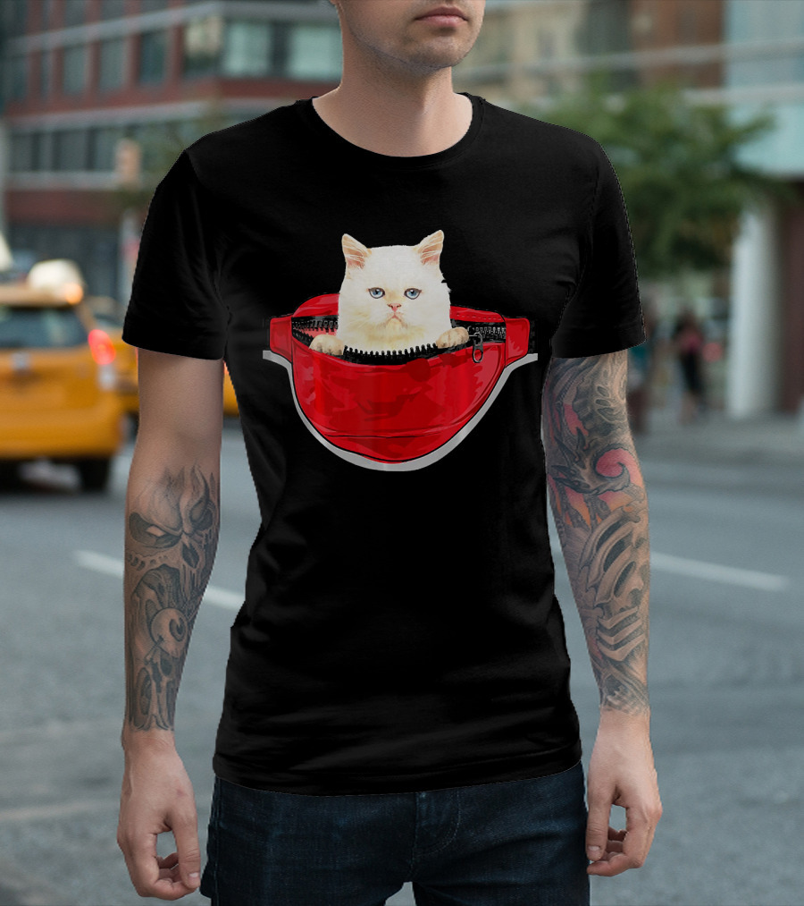 Funny Persian Cat Red Waist Pack Pocket T-Shirt