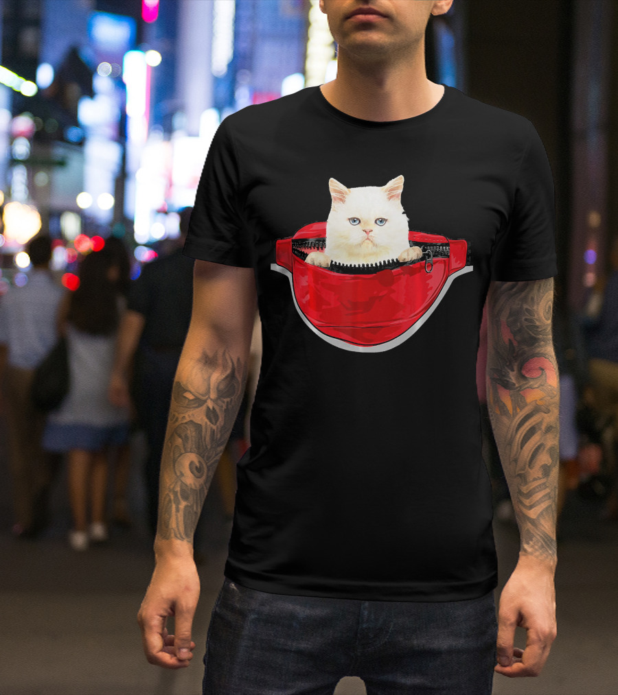 Funny Persian Cat Red Waist Pack Pocket T-Shirt