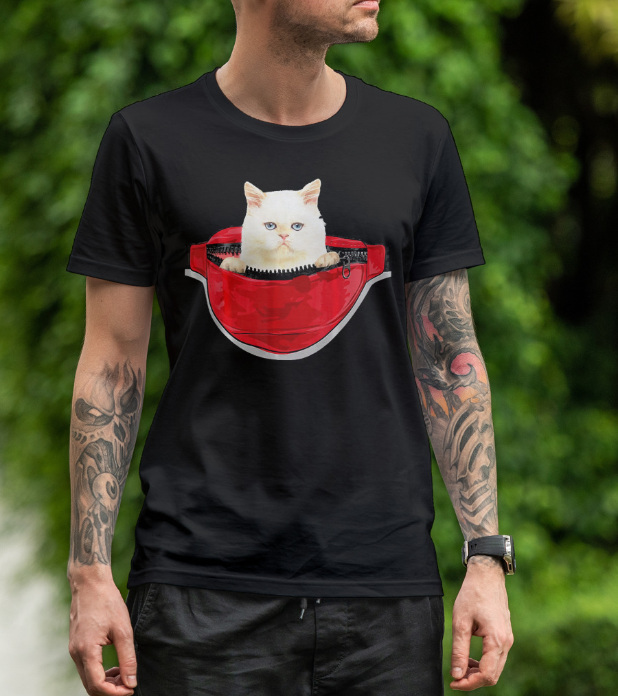 Funny Persian Cat Red Waist Pack Pocket T-Shirt