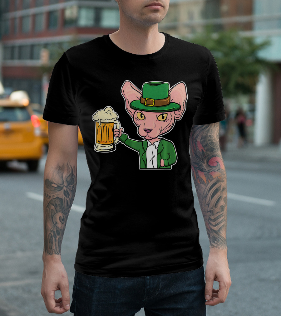 Sphynx Cat Leprechaun Beer St. Patrick's Day T-Shirt