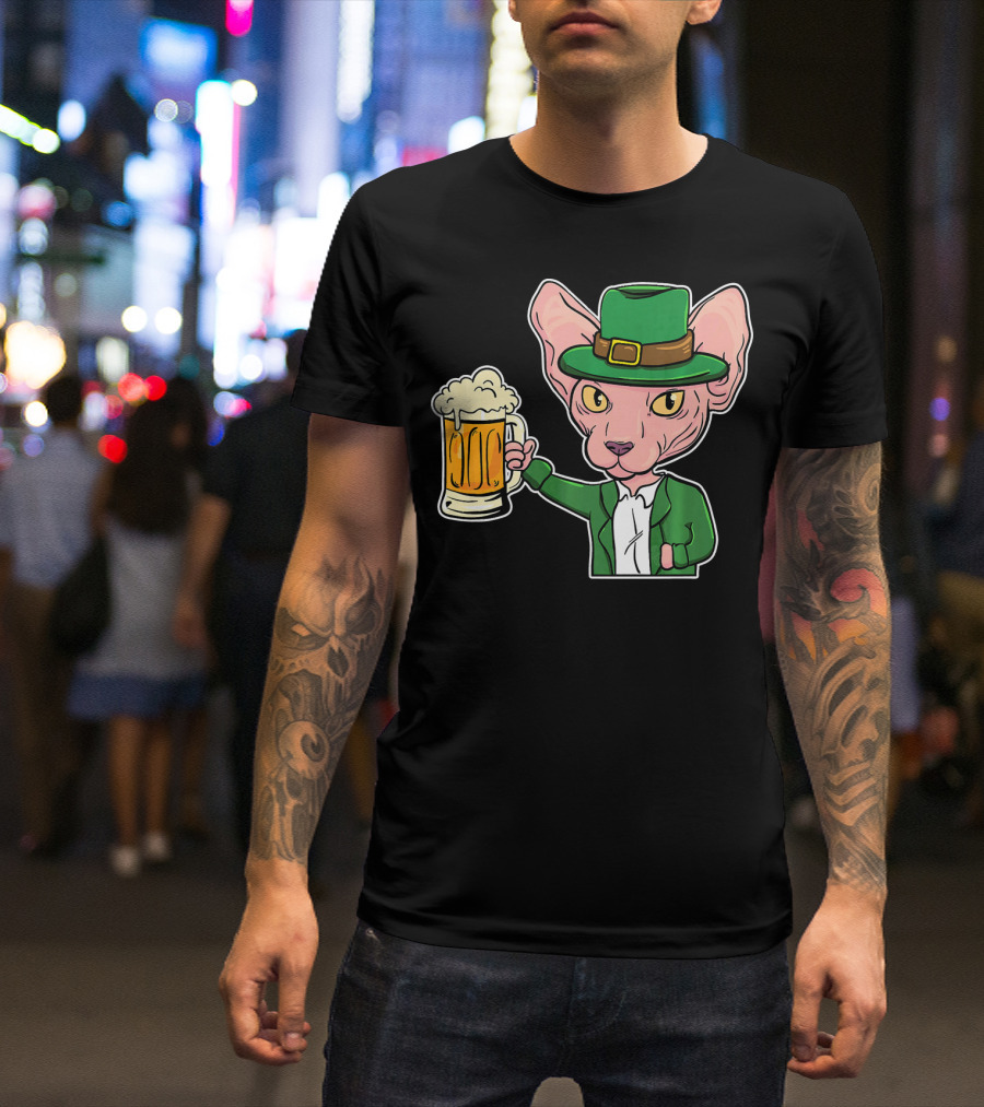 Sphynx Cat Leprechaun Beer St. Patrick's Day T-Shirt
