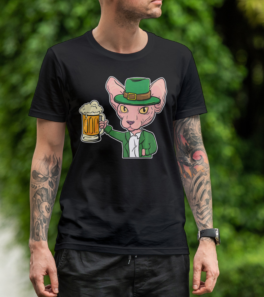 Sphynx Cat Leprechaun Beer St. Patrick's Day T-Shirt