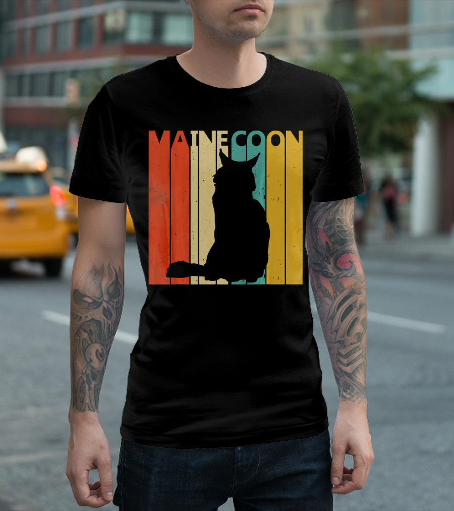 Vintage Retro Maine Coon Silhouette on T-Shirt