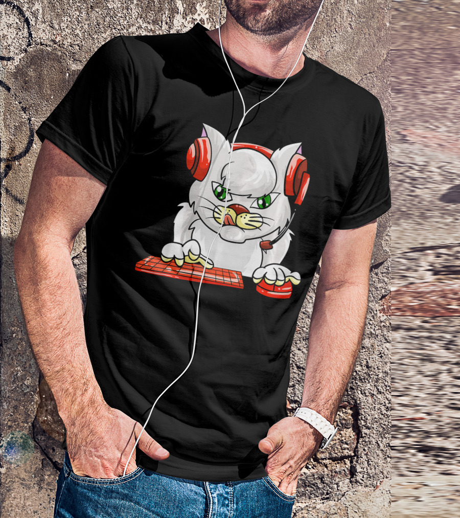 Cute Cat Gamer Funny Kitten With Headset And Keyboard T-Shirt