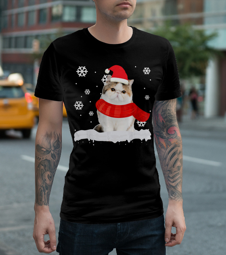 Cute Exotic Shorthair Cat Santa Snowflakes T-Shirt