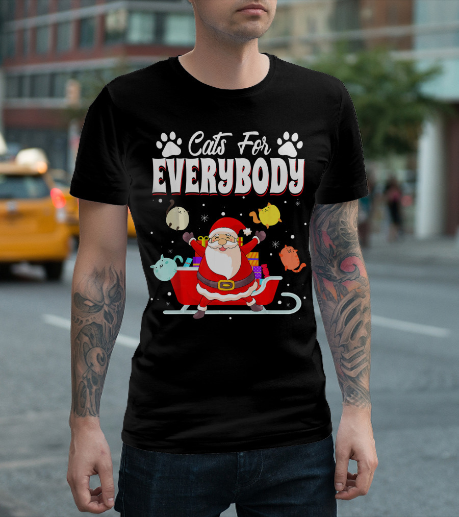 Cats for Everybody Christmas Xmas Kitten Santa Sleigh T-Shirt