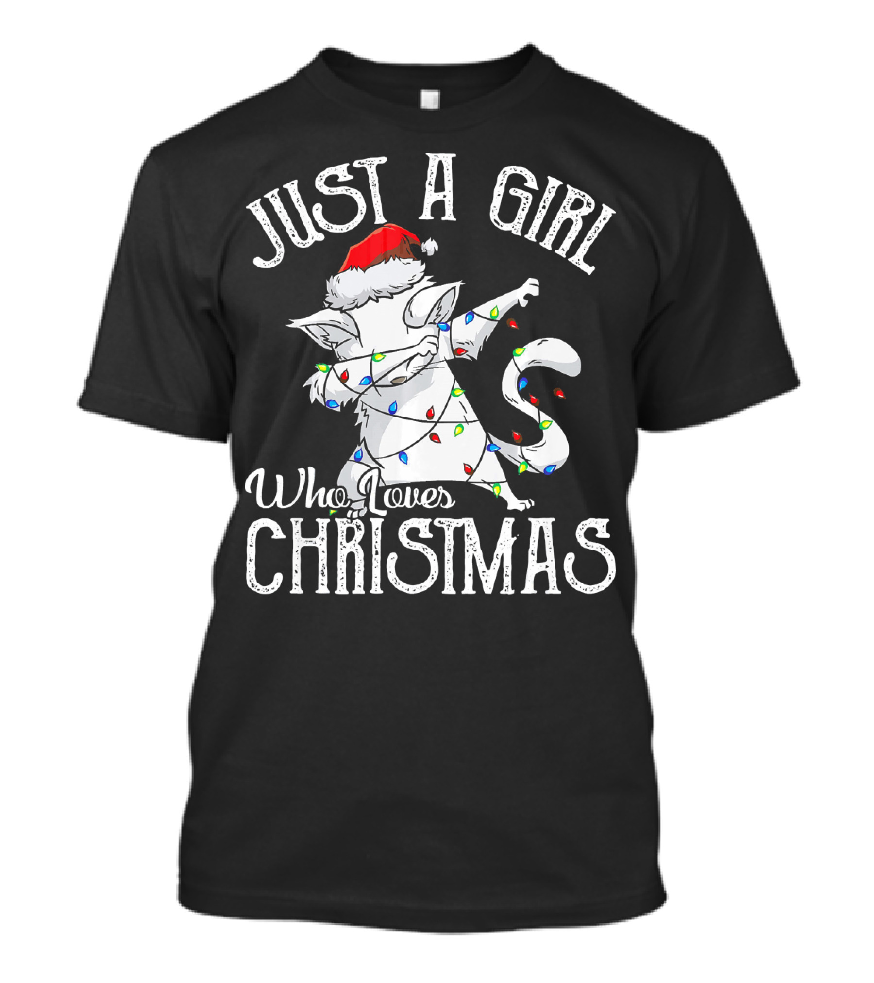 Just A Girl Who Loves Christmas Cat Wrapped In Lights T-Shirt