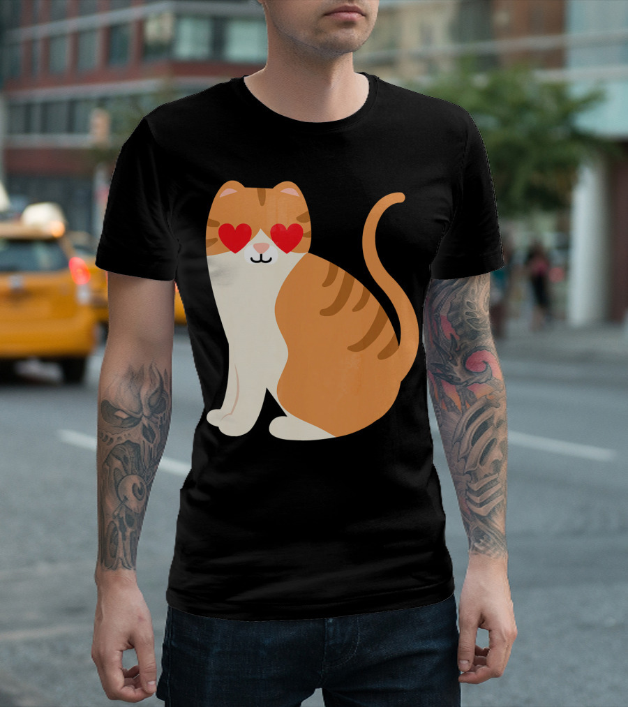Scottish Fold Cat Heart Eyes Cute Cartoon T-Shirt