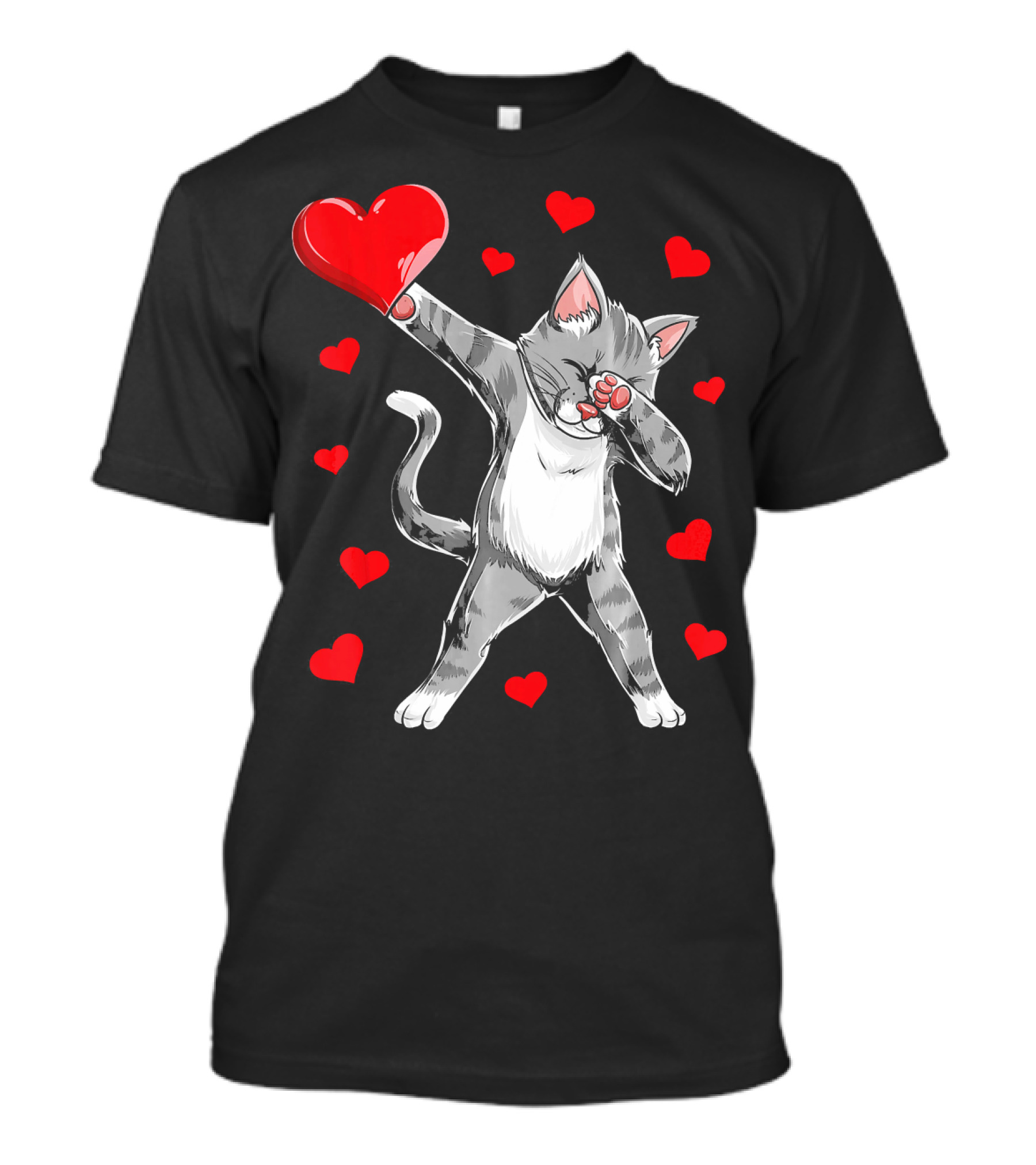 Valentines Day Dabbing Cat With Hearts T-Shirt