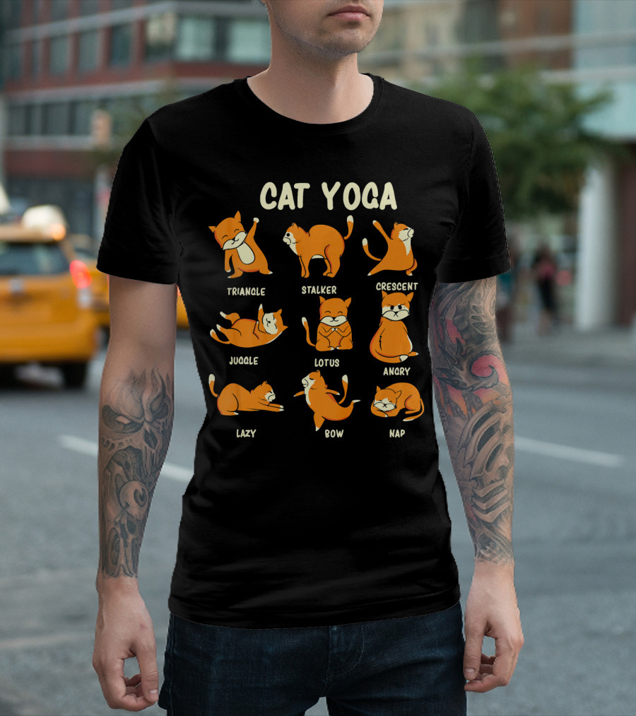 Cat Yoga Triangle Stalker Crescent Juggle Lotus Angry Lazy Bow Nap T-Shirt