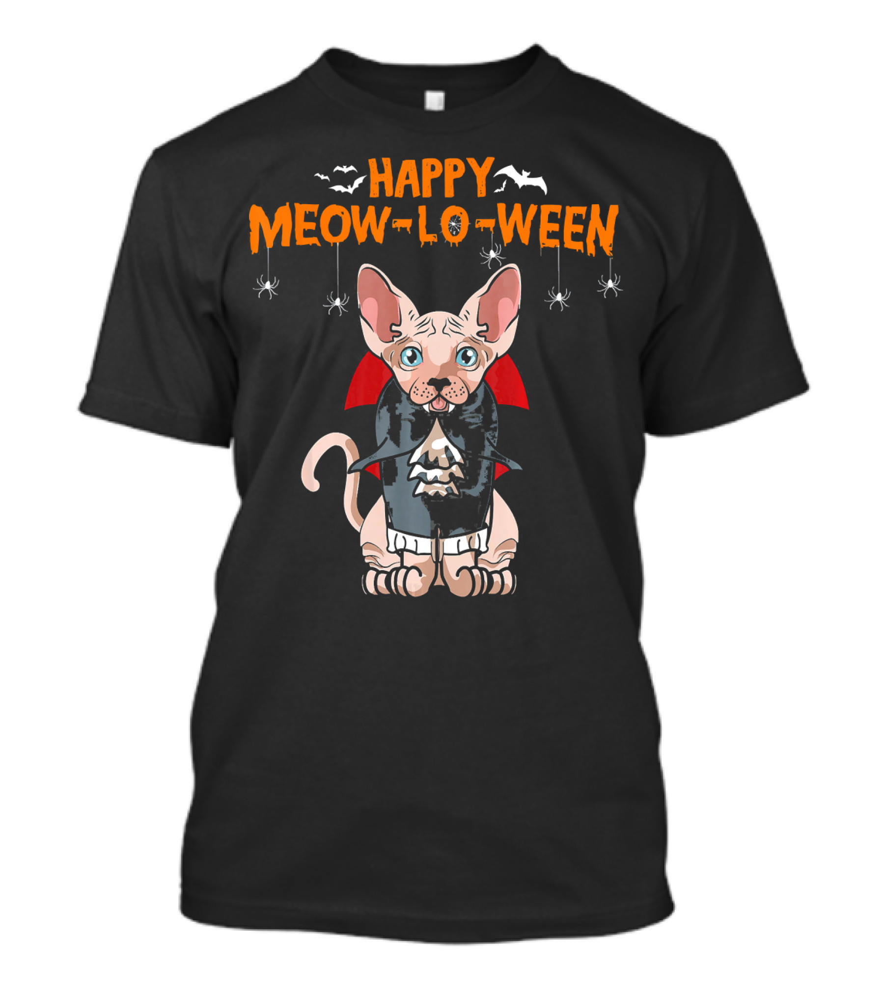 Happy Meow-Lo-Ween Sphynx Cat Vampire T-Shirt