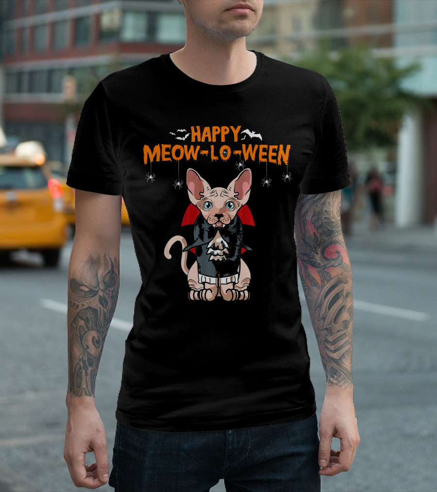 Happy Meow-Lo-Ween Sphynx Cat Vampire T-Shirt