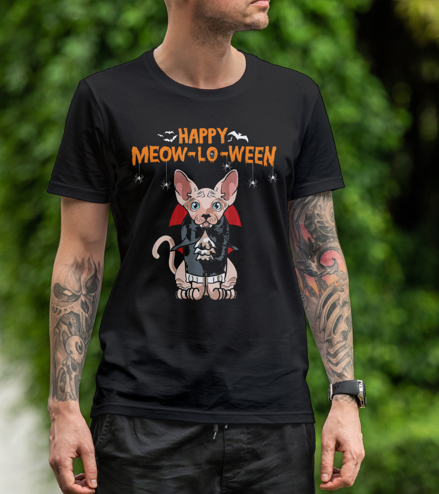 Happy Meow-Lo-Ween Sphynx Cat Vampire T-Shirt
