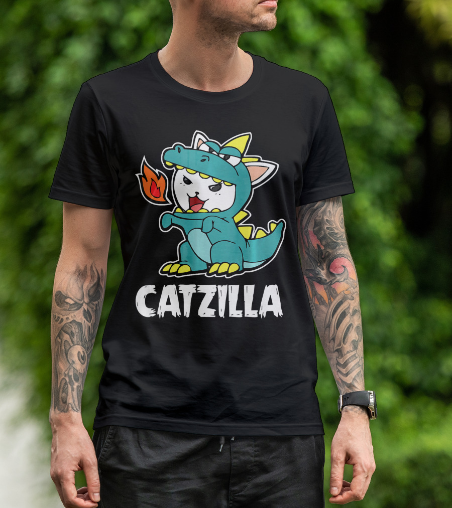 Catzilla Halloween Costume Dragon Monster With Fire T-Shirt