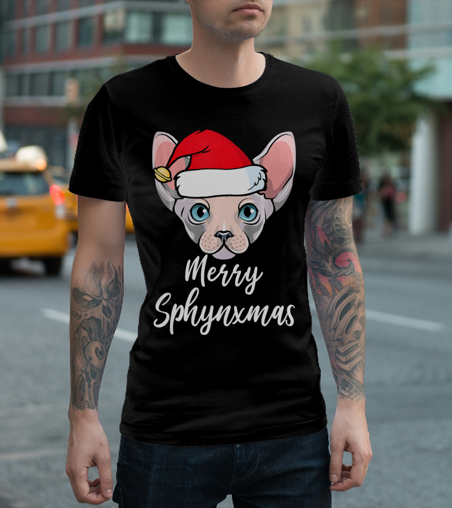 Merry Sphynx Christmas Holiday Santa Hat Sphynxmas T-Shirt