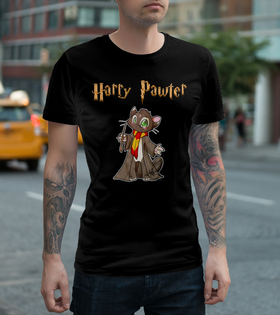 Harry Pawter Potter Cats Cute Kitten Wizard T-Shirt